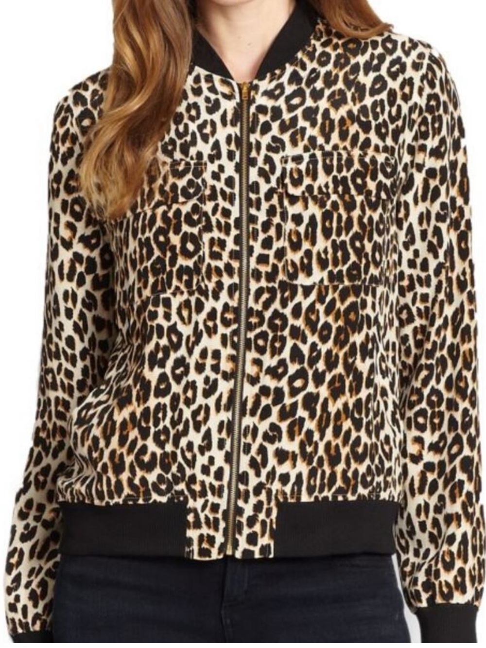 Equipment Leopard Print Bomber Jacket Sz M